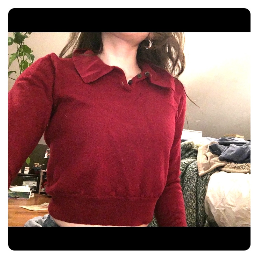 Vintage Retro Red Crop Collared Sweater